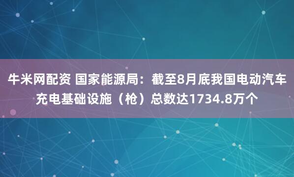 牛米网配资 国家能源局：截至8月底我国电动汽车充电基础设施（枪）总数达1734.8万个